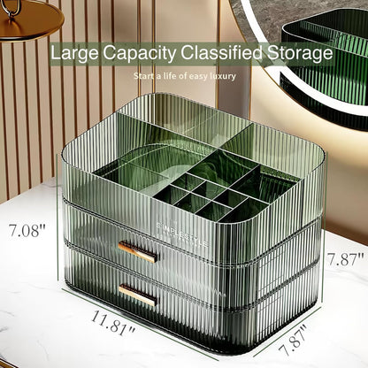 Stackable Cosmetics Organizer Drawers, Bathroom Vanity Makeup Organizers and Storage, Ideal for Desk and Dresser Countertops, Great for Palette, Skincare, Lipsticks, Nail Care. Green