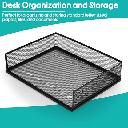 Wire Mesh Letter Trays Paper Tray Desk File Organizer, 2 Pack Stackable Metal Front-Load Documents Tray for Office Supplies File (Lengthways)