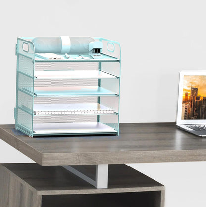 Letter Tray Paper Organizer 5-Tier Desk Organizer File Organizer Paper Holder with Handle, Metal Desktop Document Shelf Tray Office Classroom Organization - Black