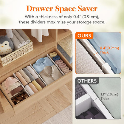 Lifewit Drawer Dividers for Clothes, 3.2" Tall 10.5"-16.5" Expandable Dresser Drawer Organizers, Adjustable White Plastic Separators for Kitchen, Cabinet, Nursery, Socks & Underwear Storage, 4 Pack