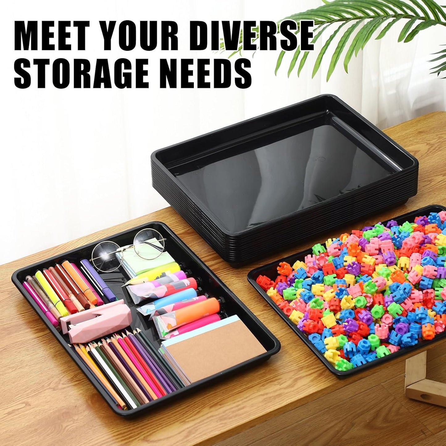 Hoteam 10 Pcs Flat Storage Organizer Tray Bin Paper Tray for Classroom Plastic Stackable File Organizer for School Office Teacher Book Organization(Clear,13.78 x 9.84 x 3.15 Inch)