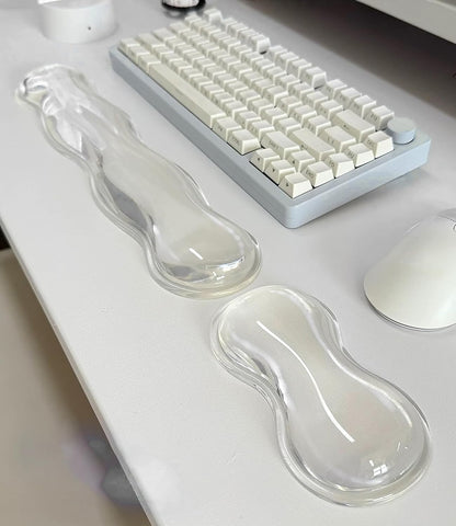 Mouse Pad with Wrist Rest, Soft Cloud Gel Keyboard Mouse Pad Set with Hand Wrist Support, Cute Non Slip Office Desk Accessories for Comfort/Pain Relief/PC Gaming/Computer/Laptop, (Clear Cloud)