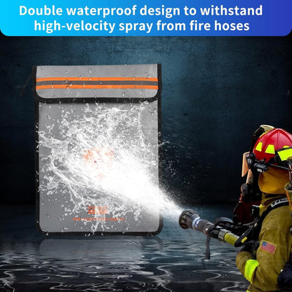 Fireproof Document Bag - Waterproof Fireproof Money Bag with Zipper for Cash/Important Documents/Valuables (Seal Protection), 15x11" (A4 Size), Fire Safe Envelope Bag with Reflective Strip