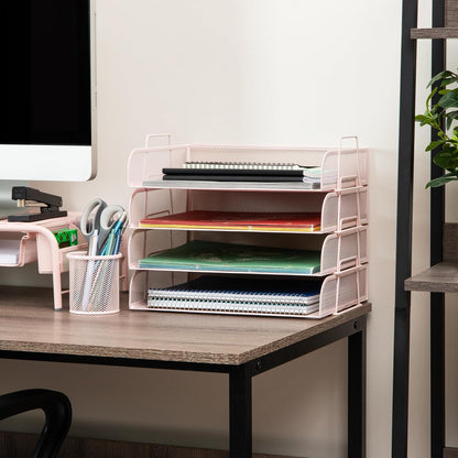 Mind Reader Stackable Paper Tray, Desktop Organizer, File Storage, Office, Metal Mesh, 4 Pcs., Black