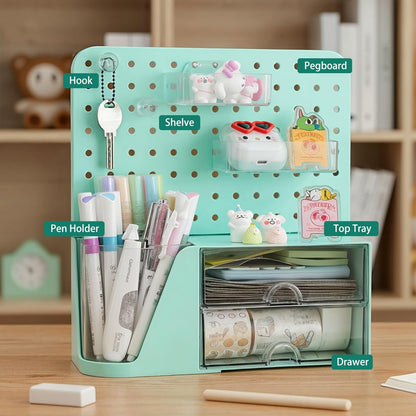 Comix 360° Rotating Pen Holder for Desk, Cute Pencil Holder Pen Organizer, Beige Acrylic Pencil Cup Caddy with 5 Slots for Home School Office Supplies