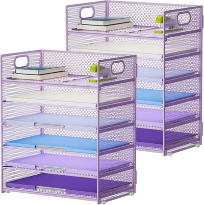 Marbrasse 6 Tier Paper Organizer Letter Tray - Mesh Desk File Organizer with Handle, Paper Sorter Organizer for Letter/A4 Office File Folder Holder - Black