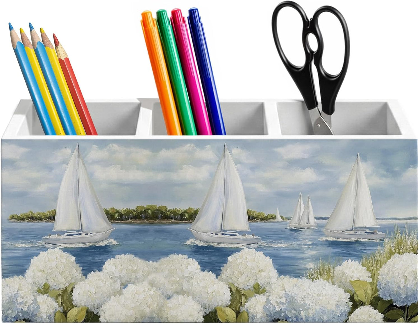 Blue Coquette Bow Pen Holder for Home Office Desk, Girly Office Decor, Preppy Blue Ribbon Bow Aesthetic Wooden Box Sign Pencil Holder for Desk Shelf Organizer