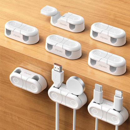 Magnetic Cable Clips - Chfeila 4Pack [Dual Slot] [360°Rotating & Twist-Lock] Cord Management, Adhesive Phone Charging Keeper, Wire Organizer Holder for Nightstand, Home Office Desk Accessories Decor
