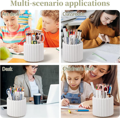 Anyoifax 360° Rotating Pen Holder 7 Slots Desk Organizer Removable Pencil Cup Plastic Art Supplies and Accessories Desktop Storage Box Caddy for Office, School, Home (White)