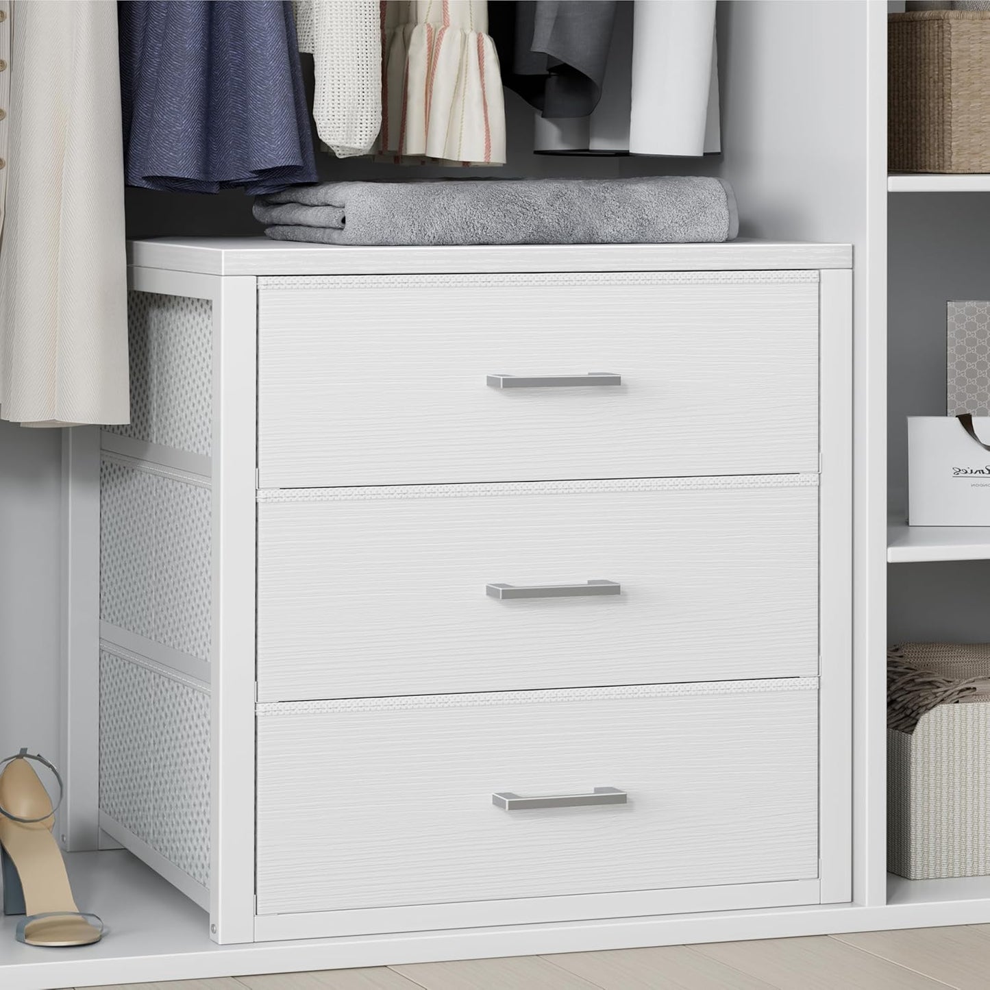 BOLUO Closet Drawers Black Fabric 3 Drawer Small Dresser for Closet Organizers and Storage Bedroom Dorm Modern