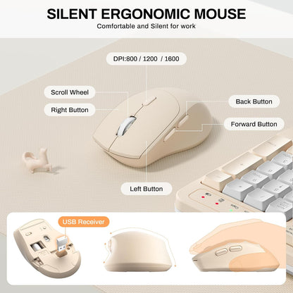 Wireless Keyboard and Mouse Combo,2.4G Full Size Wave Keys Ergonomic Keyboard with Wrist Rest for Natural Typing, 3 DPI Adjustable Ergonomic Silent Mouse for Computer/Laptop/Windows/Mac (Gray)