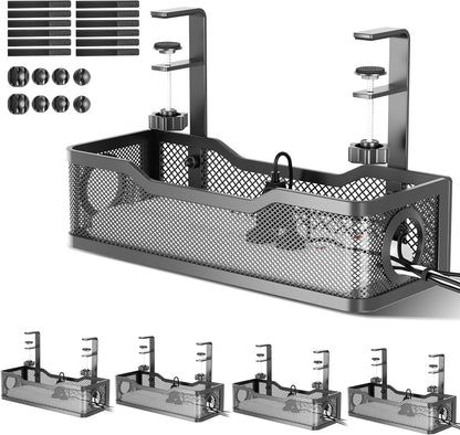 Under Desk Cable Management Tray White, Cinati Wire Organizers No Drill, Cable Tray with Clamp for Wire Management, Cord Organization Box for Office, Home - No Damage to Desk