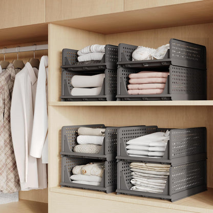 Pinkpum 5 Pack Stackable Plastic Storage Closet Organizers and Storage Bins Drawer Shelf Storage Container for Wardrobe Cupboard Kitchen Bathroom Office White