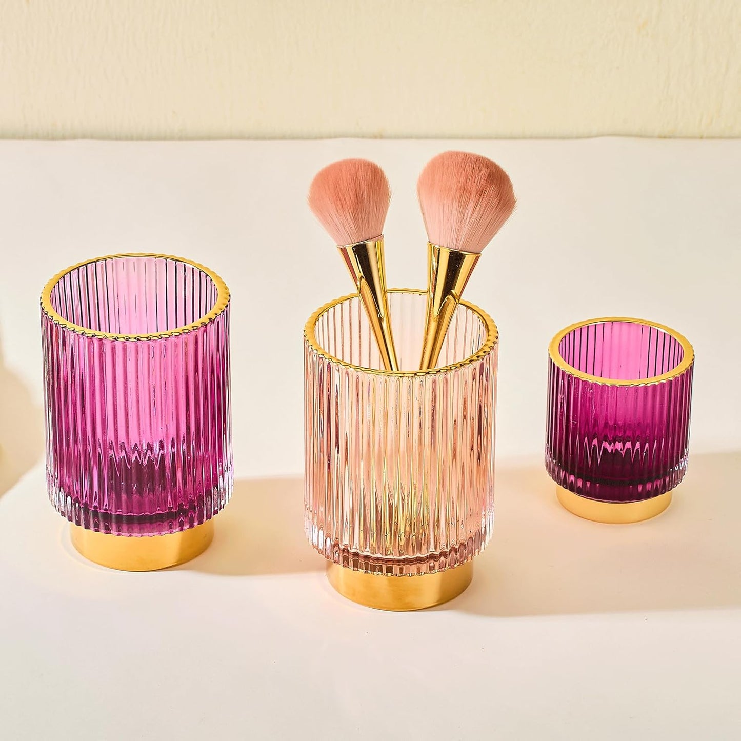 Makeup Brush Holder Organizer,Toothbrush Holders,Desk Pen Pencil Holder,Multifunctional Vintage Glass Brush Cup（L/Green/A3-6-US）