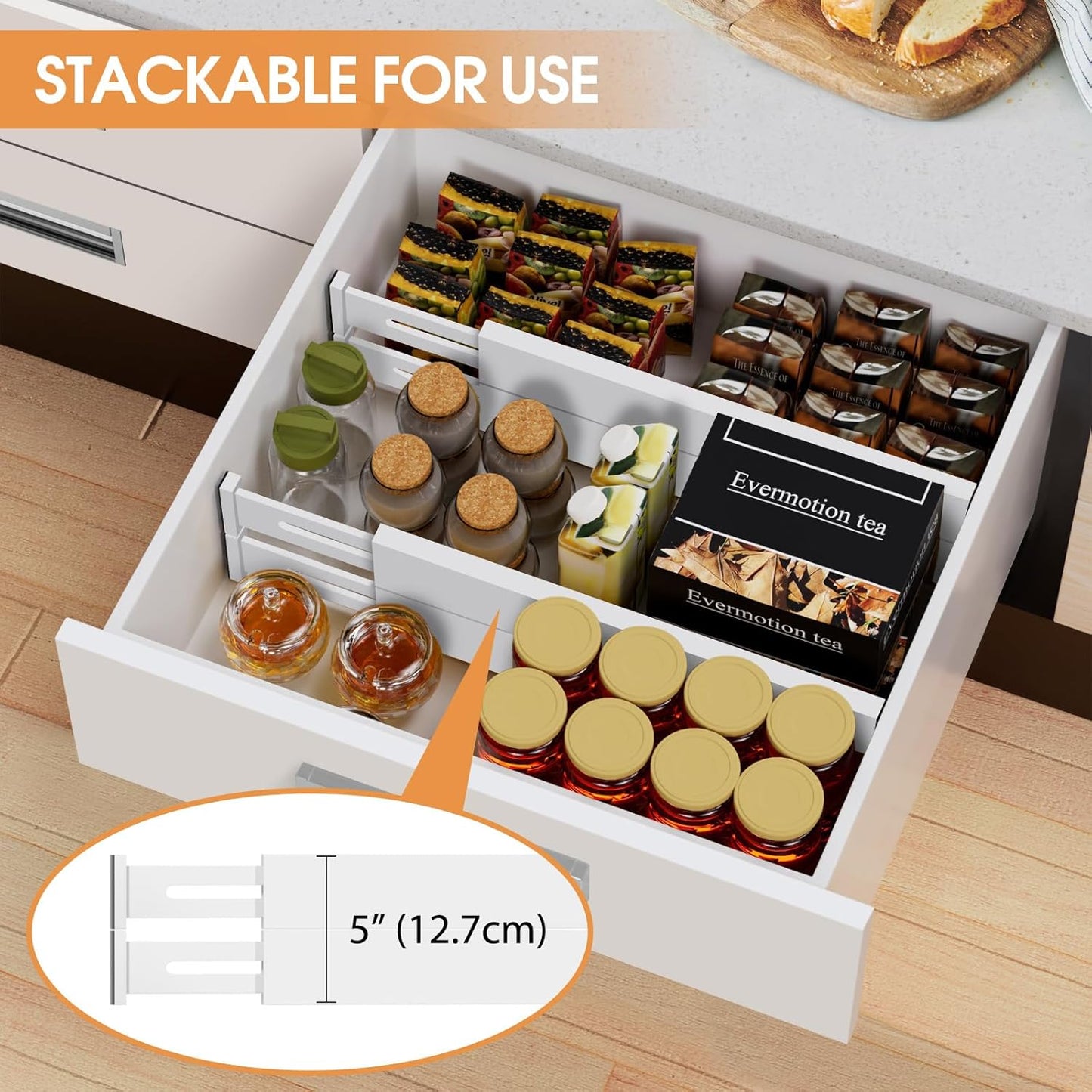Bamboo Drawer Dividers,17-22" Adjustable Kitchen Drawer Organizer for Clothes,4 Pack Expandable Drawer Organization Separators for Bedroom,Bathroom,Dresser and Office,Natural