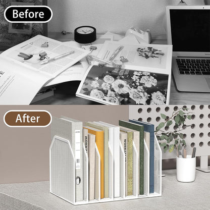 FANXIYQ Metal 7-Section File Folder Organizer for Desk | Vertical Office File Holder | Heavy-Duty Mesh Document Sorter for Books, Binders, Laptops | Black Desk Organizer (12.8”x8.5”x7.9”)