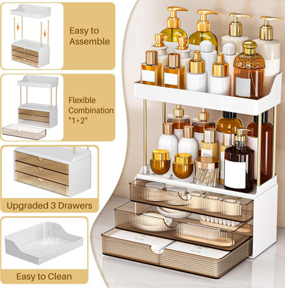 caktraie 12.2" W Makeup Organizer Drawers - 5 Tiers Bathroom Counter Organizer, Cosmetic Storage Drawer for Dresser Countertop and Bathroom Vanity for Large Skincare, Perfume, Clear