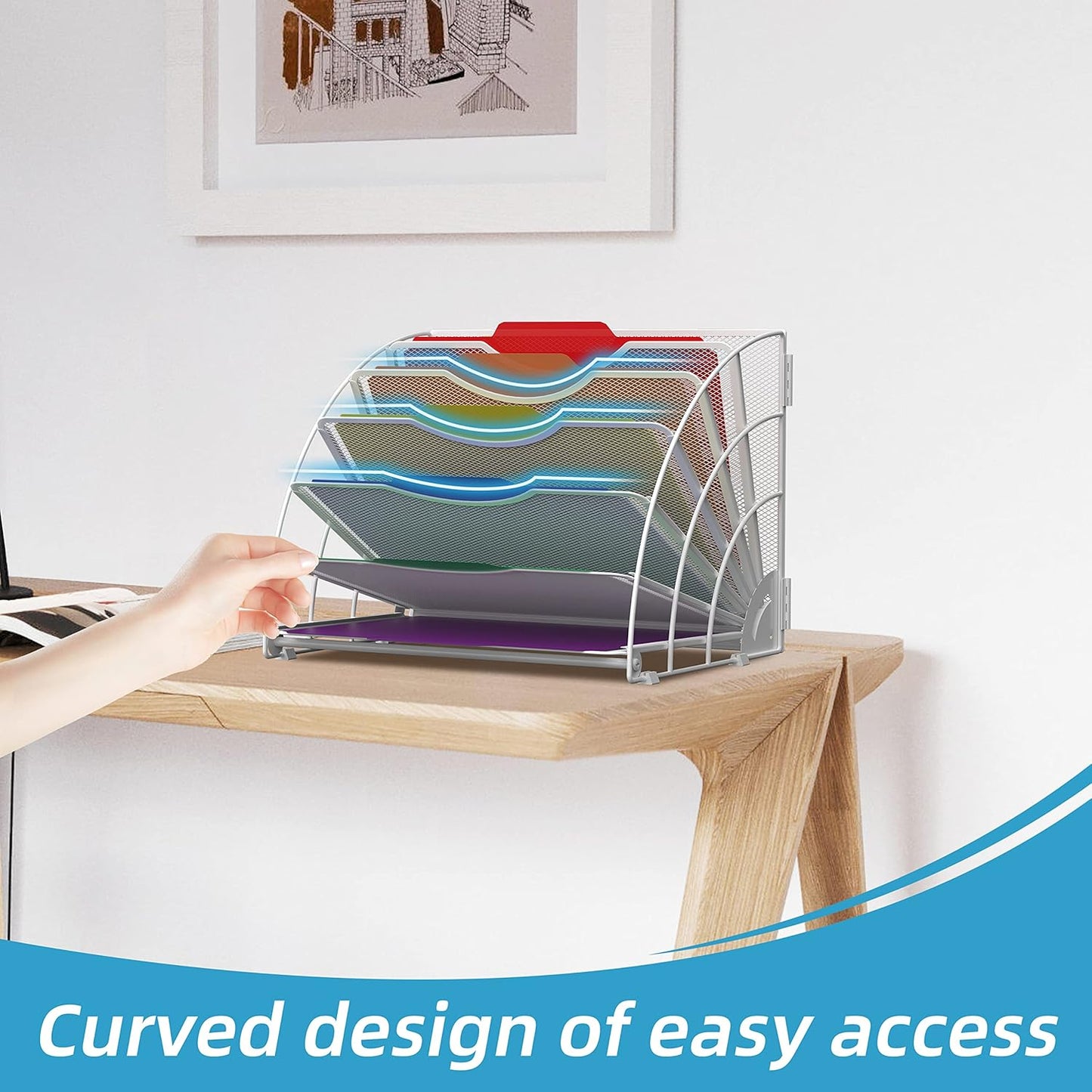SUPEASY Fan Shaped Desk File Organizer, 6 Compartments for Filing Paper Bills, Letters, Desk Accessories for Workspace, School, Office, Waiting Room, Classroom Storage, Black