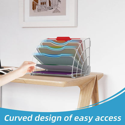 SUPEASY Fan Shaped Desk File Organizer, 6 Compartments for Filing Paper Bills, Letters, Desk Accessories for Workspace, School, Office, Waiting Room, Classroom Storage, Black