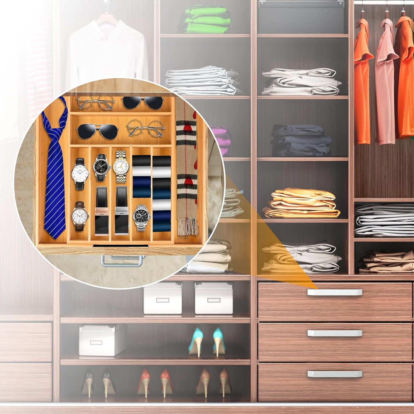 Kitchen Silverware Drawer Organizer and Storage Flatware Cutlery Utensil Holder Spice Rack Containers Bathroom Counter Cabinet Office Desk Makeup Drawer Tray Kitchen and Dining Tools Decor Accessories