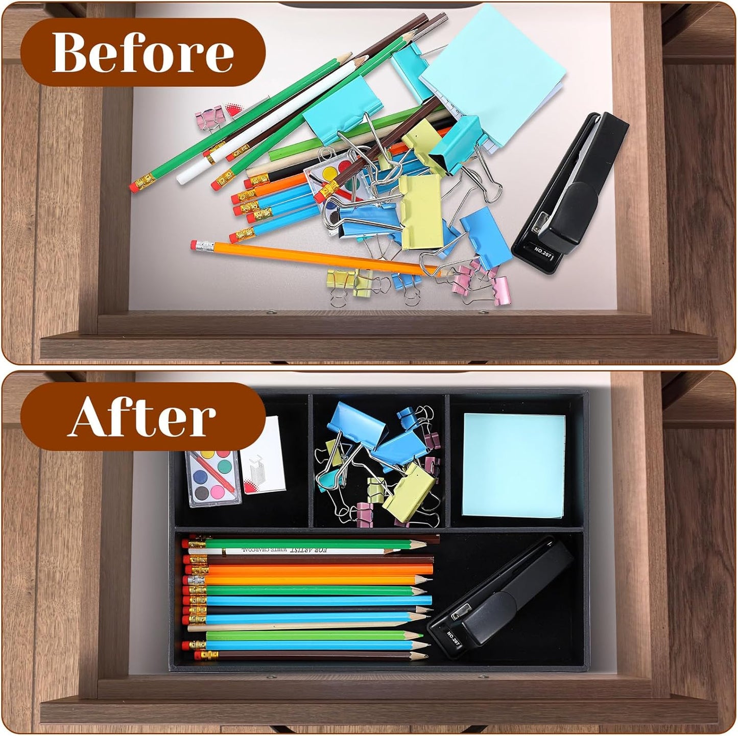 2 Pieces Faux Leather Valet Tray for Men, Stackable Jewelry Organizer for Drawers, Nightstand Caddy Tray for Key, Wallet, Sunglass, Watch, Coin, Phone, Bedside Desk-top Storage (Black)