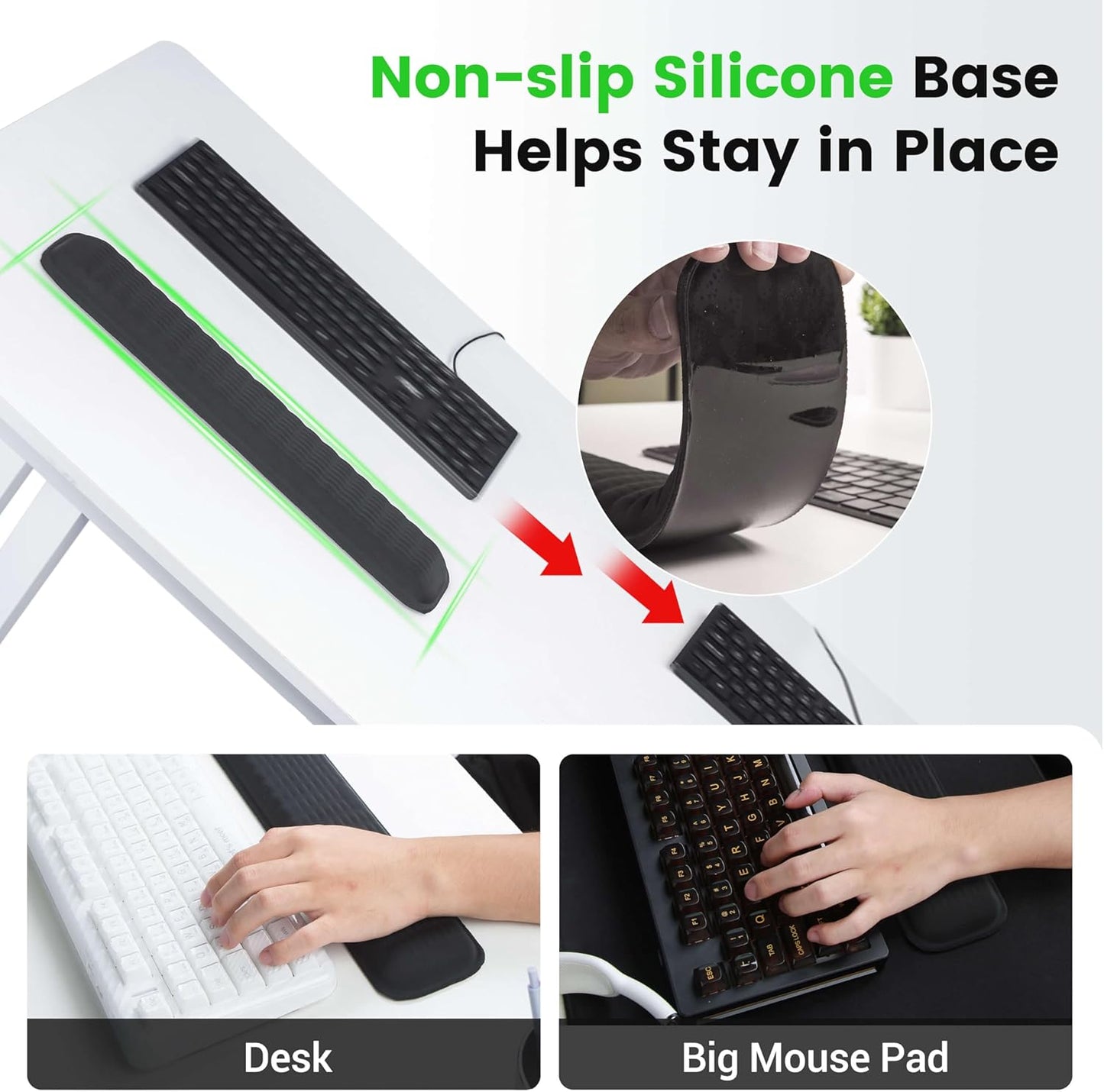 MEKASS Ergonomic Wrist Rest for Keyboard and Mouse, Soft Memory Foam Keyboard Wrist Rest Set with Non-Slip Silicone Base, Easy Typing, Pain Relief, Comfort for Office, Work, Gaming (Classic Black)