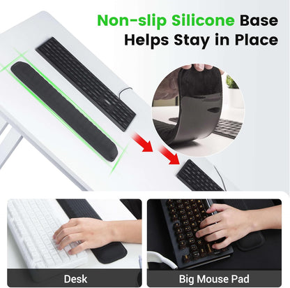 MEKASS Ergonomic Wrist Rest for Keyboard and Mouse, Soft Memory Foam Keyboard Wrist Rest Set with Non-Slip Silicone Base, Easy Typing, Pain Relief, Comfort for Office, Work, Gaming (Classic Black)