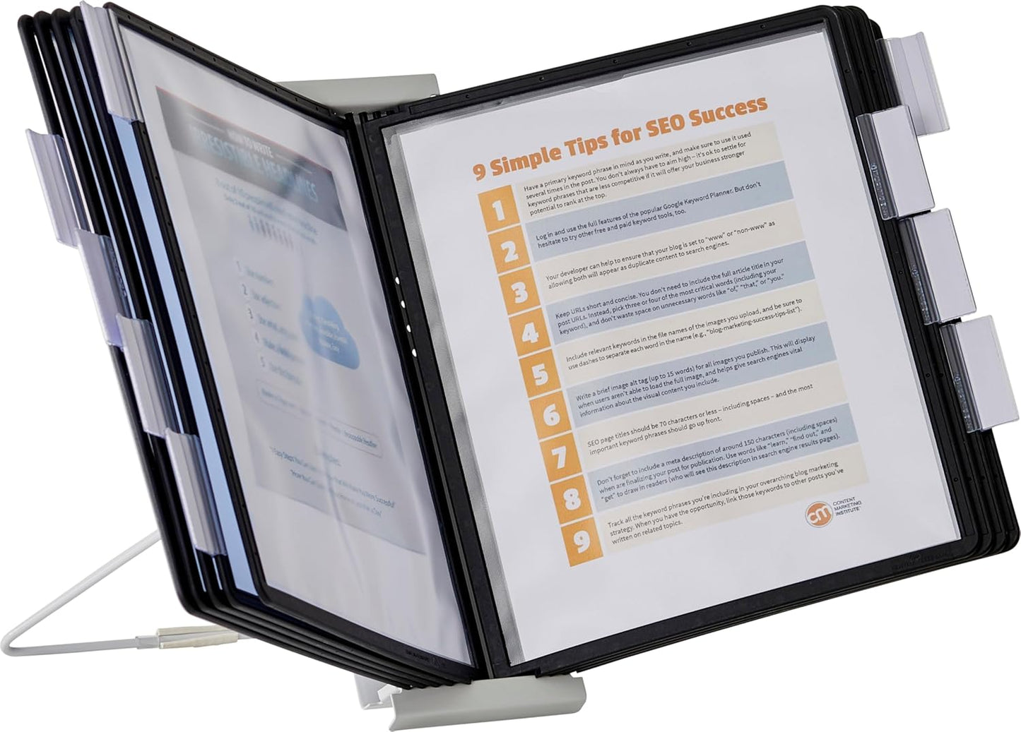 Durable Instaview20 Pocket Expandable Desktop Reference System - Letter Size 10 Double-Sided Panels - Black Color Borders