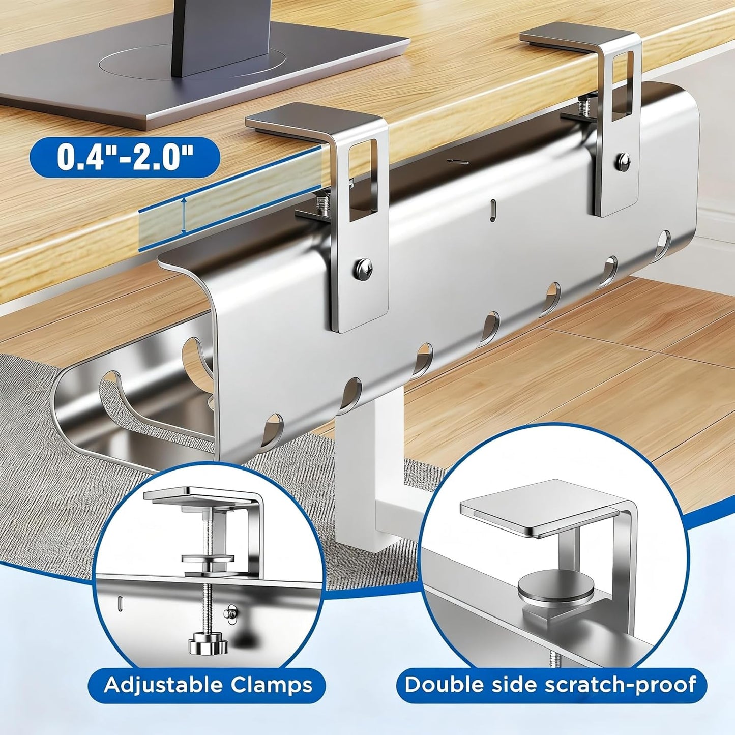 2 Pack No-Drill Under Desk Cable Management Tray 33.8 inch Large Wire Cord Organizers, Cable Management Under Desk for Home and Office No Damage Black