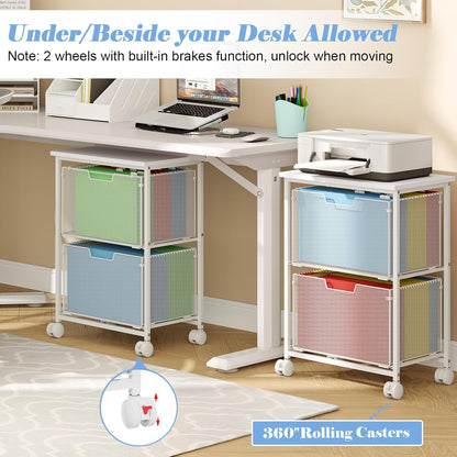 Sbanmao Letter/Legal Rolling File Cart with 2 Storage Drawers, Under Desk Storage, Vertical Filing Cabinet for Home Office, Hanging File Folders Organizer, Mobile Utility Cart Printer Stand, Black