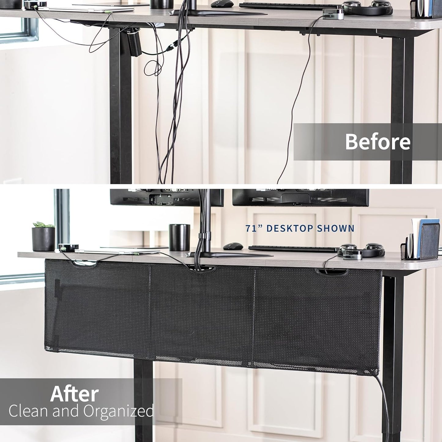 VIVO 60 inch Under Desk Privacy and Cable Management Organizer Sleeve, Wire Hider Kit Panel System, Black, DESK-SKIRT-60
