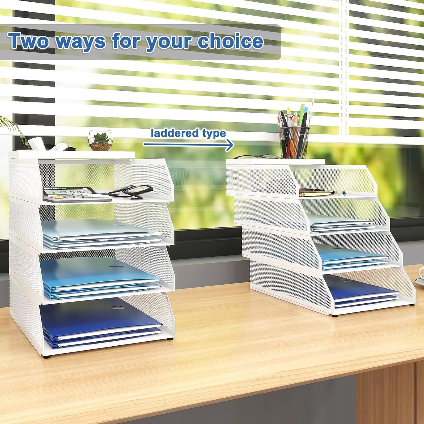 Natwind 4-Tier Paper Organizers,Desk Organizer,Stackable Paper Tray, Desk Accessories,Metal Mesh Desktop Organizer,Letter Trays,File Document Storage Rack for for Home, Office, School (Black)