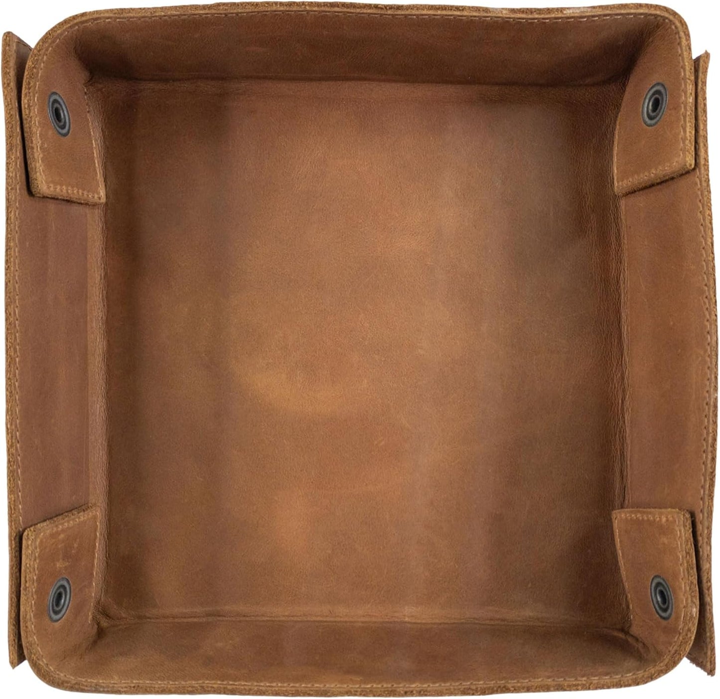 Hide & Drink, Leather Catchall Tray, Easy Access Organizer for Keys, Coins, Change, Jewelry, Watches, Smartphones, Durable, Vintage Style, Handmade :: Bourbon Brown