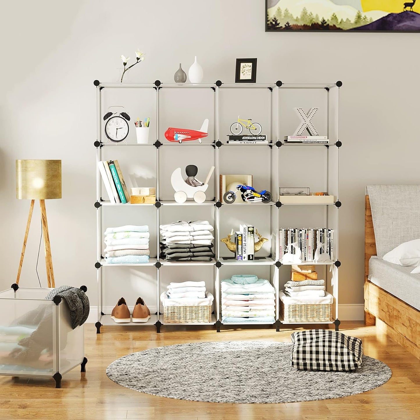 AWTATOS Cube Storage Organizer, 16 Cube Closet Organizer, Stackable Storage Cube Shelves, DIY Portable Closet Clothes Organizer Shelving for Bedroom, Closet, Wardrobe, Bathroom, White