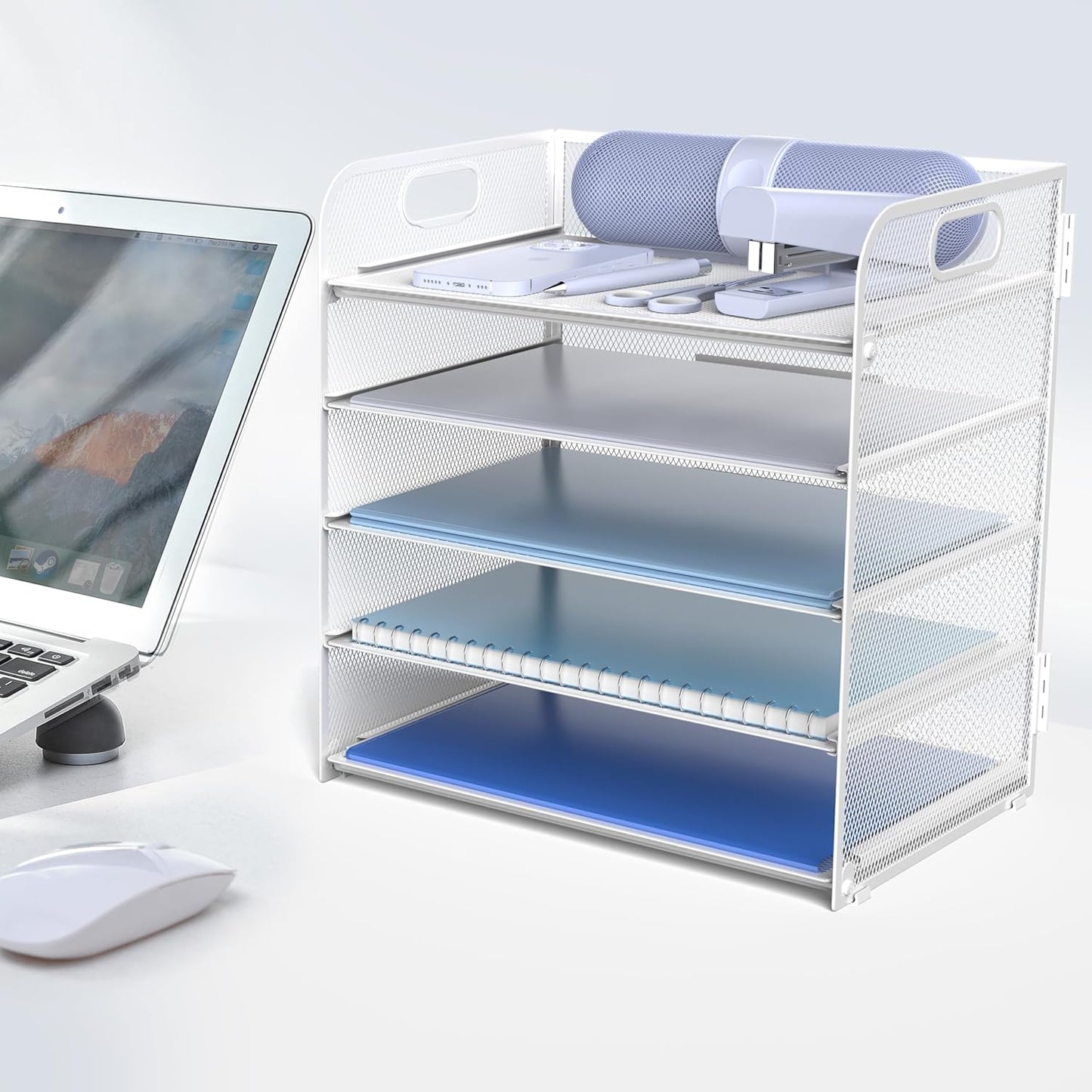 Letter Tray Paper Organizer 5-Tier Desk Organizer File Organizer Paper Holder with Handle, Metal Desktop Document Shelf Tray Office Classroom Organization - Black