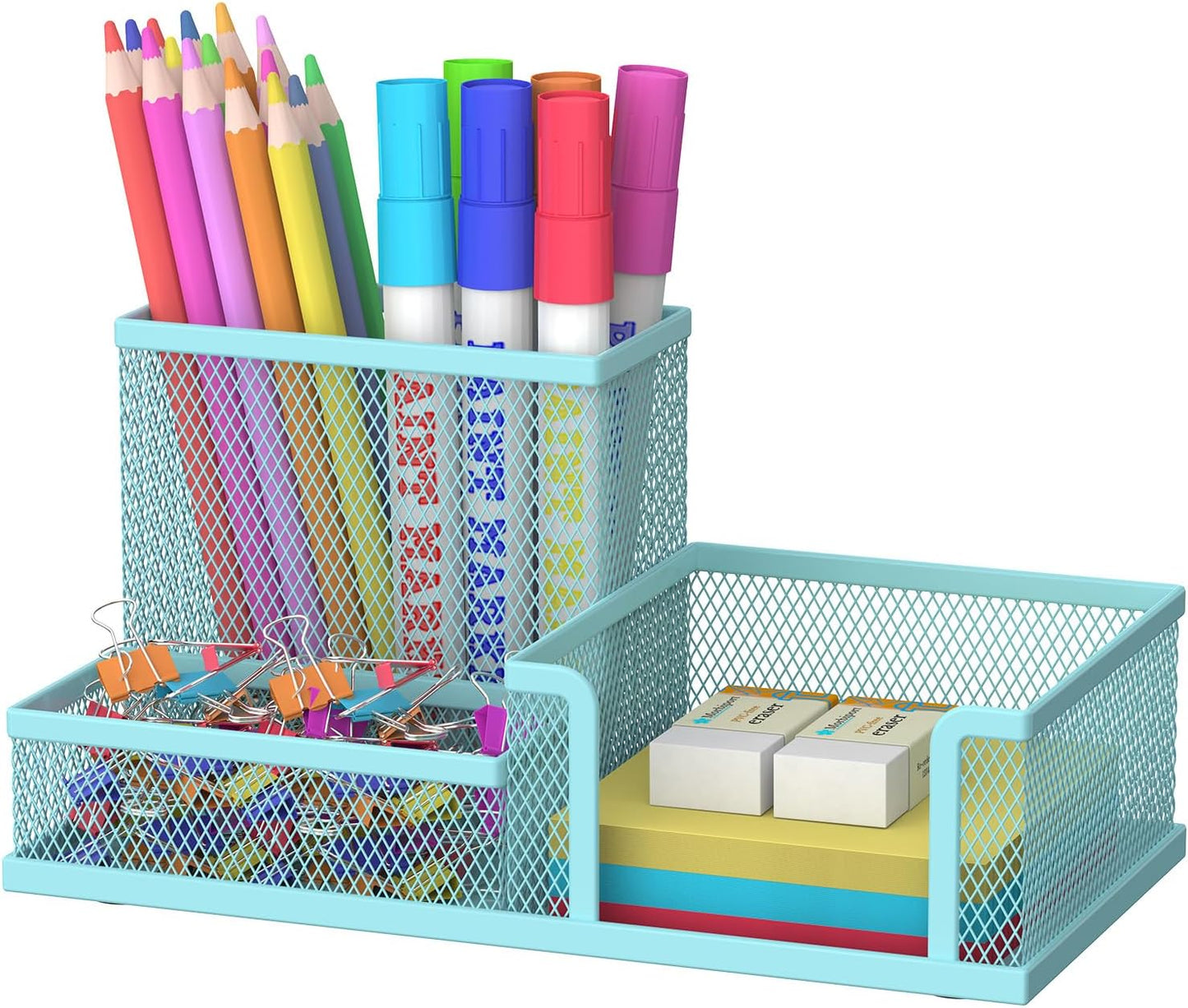 SUPEASY Pen Holder Desk Organizer, Office Supplies Pencil Holder with 3 Compartments, Desk Accessories and Workspace Organizers for Home School Classroom, Black