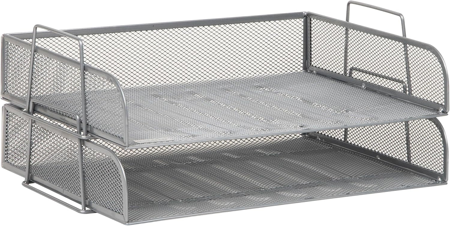 Mind Reader Stackable Paper Tray, Desktop Organizer, File Storage, Office, Metal Mesh, 2 Pcs., Black