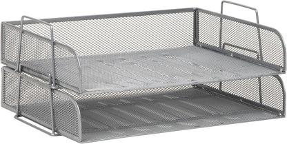 Mind Reader Stackable Paper Tray, Desktop Organizer, File Storage, Office, Metal Mesh, 2 Pcs., Black