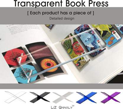 Large Clear Acrylic Book Stand - Perfect for Displaying Open Books on Your Coffee Table - Ideal for Bibles, Cook Book, Guest Books, Magazines, with a Lucite Paperweight(Marble Pattern)