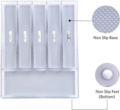 Glad Drawer Organizer Bin, 15x9 - Divided Clear Plastic Storage Tray for Junk Drawers, Kitchen Utensils, Bathroom Vanity, and Organizing Pantry - BPA Free, Food Safe, Non Slip