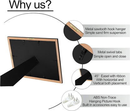 ELSKER&HOME Diploma Frame - Wide Solid Wood Frame - Black Velvet Golden Rim Mat - Semi-Tempered Glass - Includes Hanging Hardware and Desktop Easel(ONLY Display 11×14 Document/Certificate)