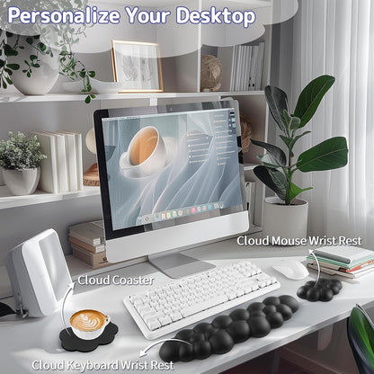 Sushret Cloud Wrist Rest Keyboard, Cloud Keyboard Wrist Pad Set with PU Leather Memory Foam, Cute Arm Rest for Palm Support, PC/Gaming Desk Accessories/Office Setup/Computer Hand Cushion - White