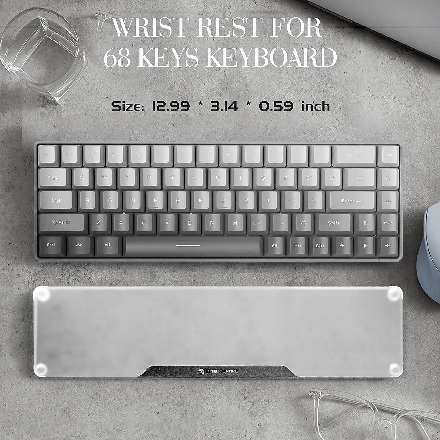 SELORSS Acrylic Keyboard Wrist Rest 98-Key Mechanical Keyboards Ergonomic Palm Rest for Computer Keyboard,Anti-Slip Base,Wrist Pad for Laptop,Office & Home-Easy Typing