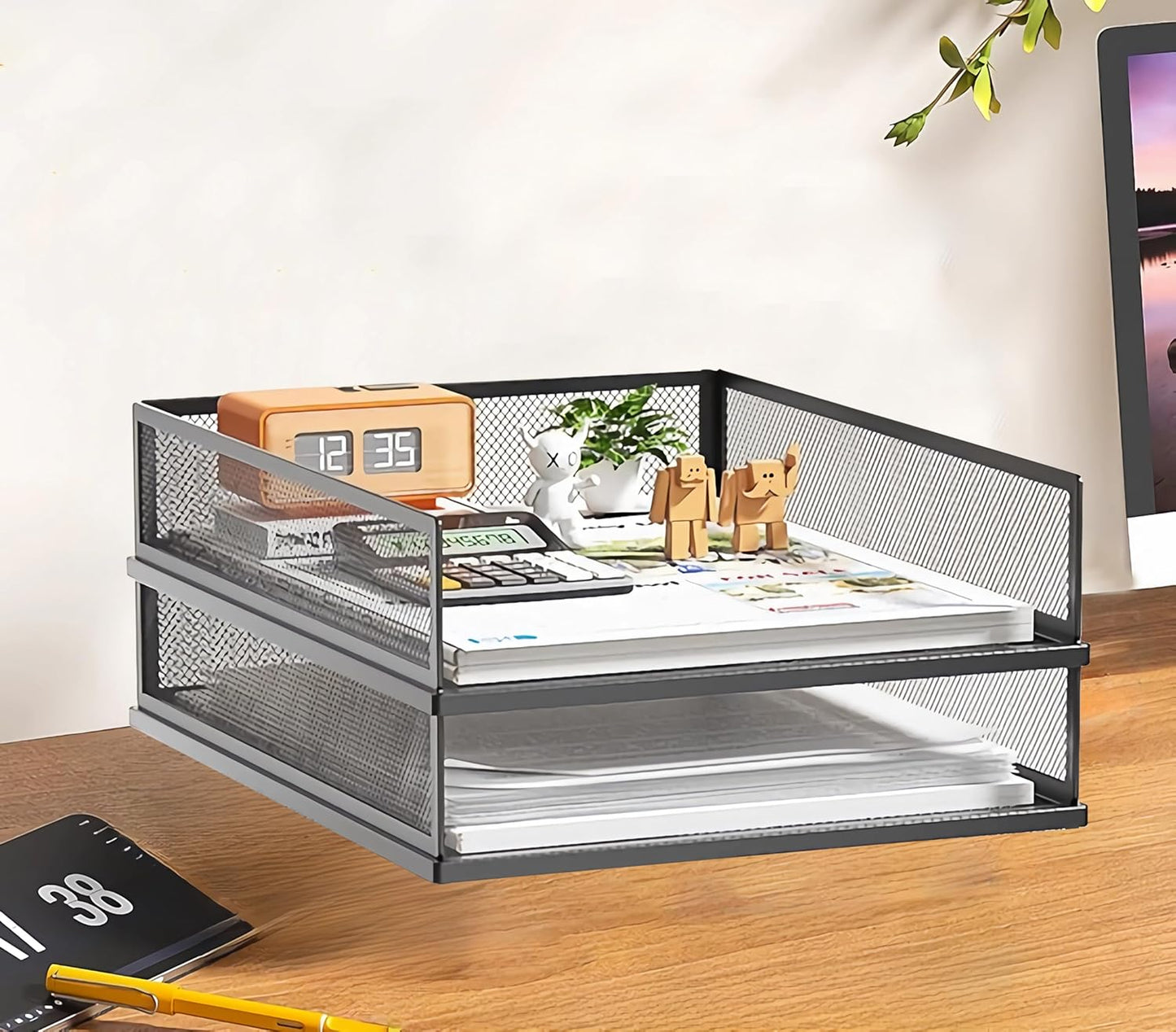 2/4/6 Tier Paper Organizer Letter Tray, Clear Acrylic Layer Stackable Paper Sorter, Plastic A4 Office File Folder Holder for for Desk Accessories, Notes, Pens, File, Document (Clear, 4 Tier)