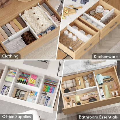 Lifewit 5 Pack 4" High Drawer Dividers 28-43.5cm/11-17" Adjustable Drawer Organizer for Clothes/Utensils, Expandable Drawer Separator in Dresser/Kitchen/Bedroom/Office Organization & Storage White