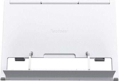 Readaeer Portable Book Stand Free Angle Adjustable Book Holder for Thick Textbook Collapsible Lightweight Book Rest (White)