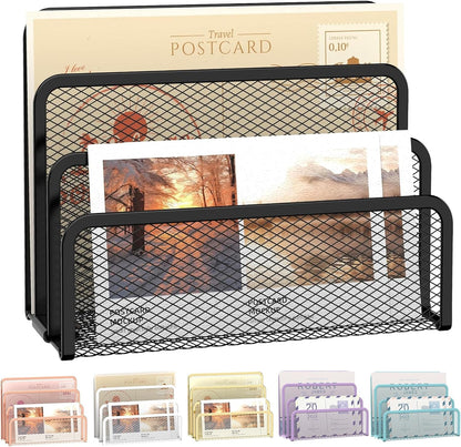 SUPEASY Mail Organizer for Desk, Mesh Metal Mail Holder Countertop with 3-Slot, Letter Sorter File Holder, Office Envelope Organizer for Mails (Black)