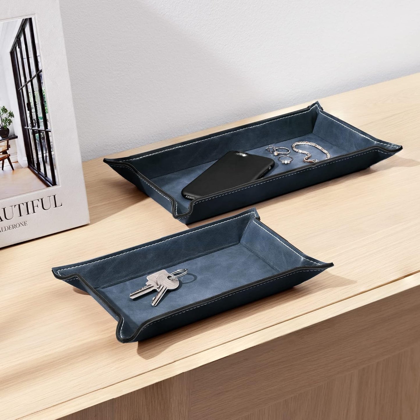 Navaris 2 x Empty Tray for Keys, Coins, Mobile Phones, Jewellery – Entrance Table for Office Bedside Tables