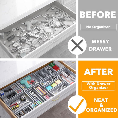 SpaceAid 21-Piece Bamboo Drawer Organizer Storage Boxes Set, Wood Tray Junk Drawer Organizers Multi-Use Divider Bins for Kitchen, Bathroom, Office Desk and Makeup Organization (21 Pack, Natural)