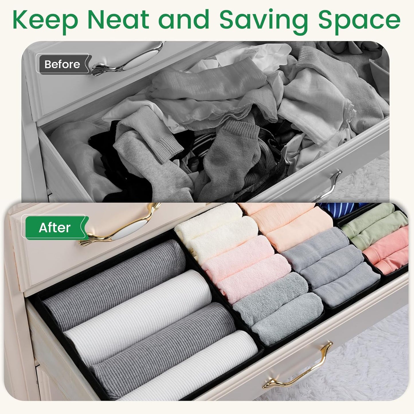 Criusia Drawer Organizer Clothes, 8 Pack Underwear Organizer, Foldable Closet Organizers and Storage Dresser Dividers for Clothes, Socks, Scarves, Ties (Gray)